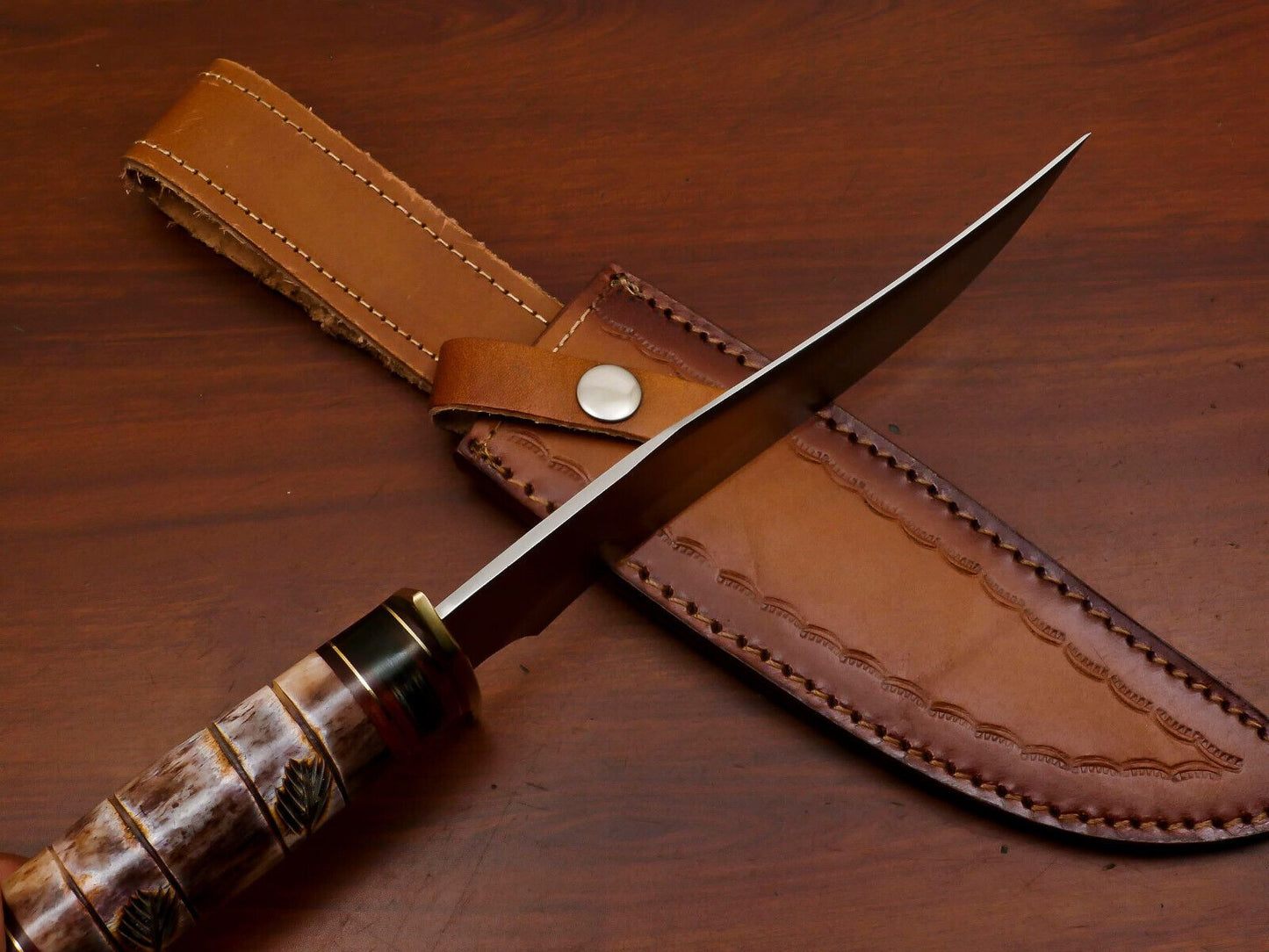 Handmade D2 Steel Clip Point Hunting Bowie Knife – 12 Inch Fixed Blade