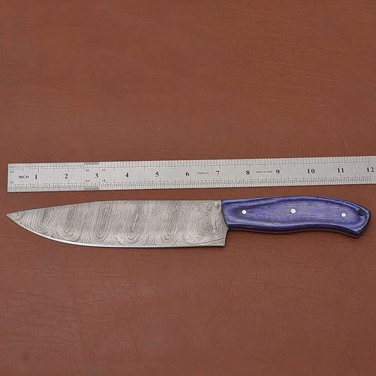 Custom Handmade Damascus Steel Chef Fillet Knife with Elegant Pakka Wood Handle