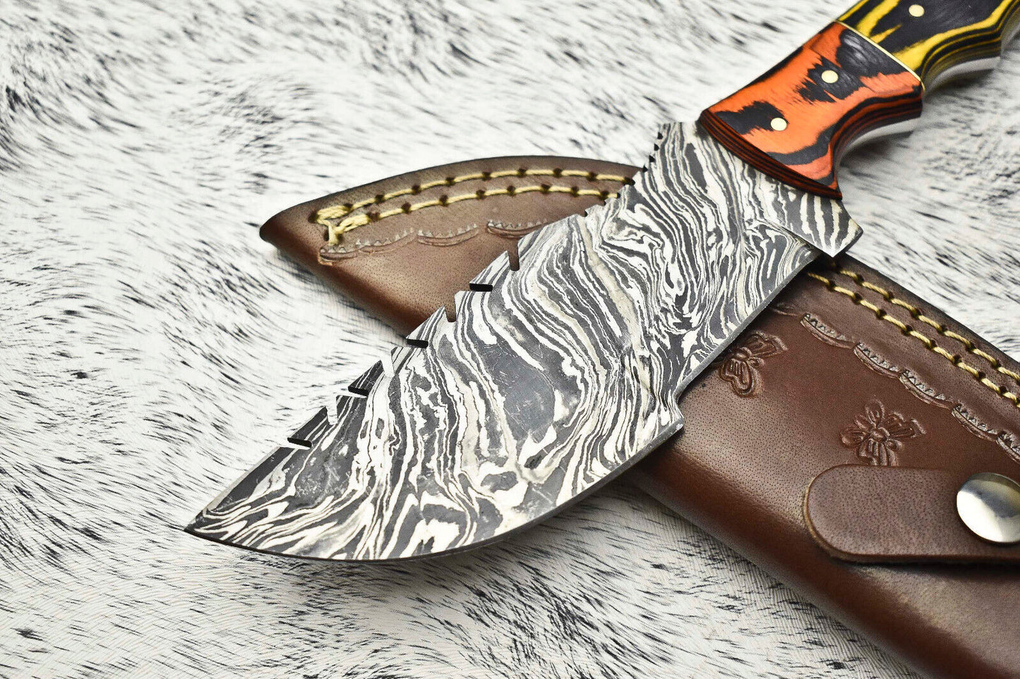 Rare Handmade Damascus Camping Tracker Knife | Full Tang Survival Blade with Leather Sheath