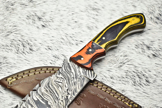 Rare Handmade Damascus Camping Tracker Knife | Full Tang Survival Blade with Leather Sheath