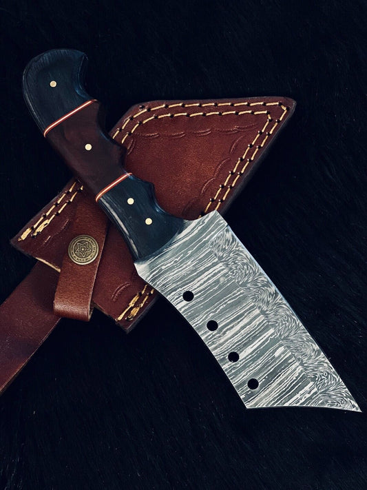 9" Twist Damascus Tanto Bowie Hunting Knife – Bone & Wood Handle