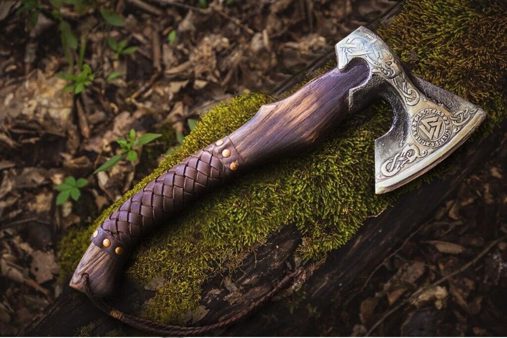 Hand Forged Viking Axe Carbon Steel Battle Ready Bearded Throwing Hatchet with Leather Sheath