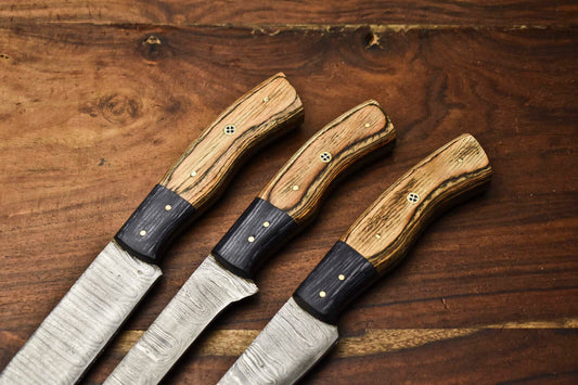 Lot Of 3 Handmade Damascus Steel Blade Chef Set Knife – Hammered Damascus, Sharp & Durable