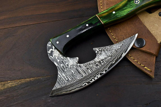 Hand Forged Damascus Axe Hard Wood Handle Damascus Steel Axe Clever Chopper Knife with Leather Sheath