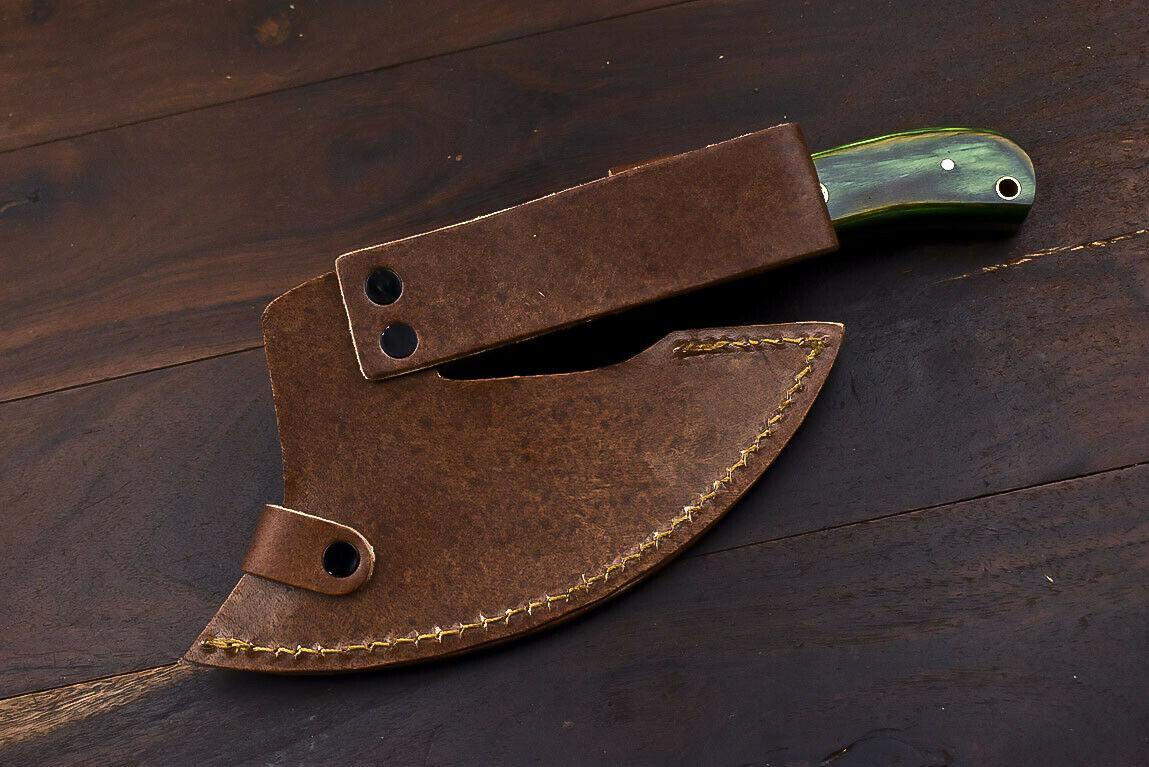 Hand Forged Damascus Axe Hard Wood Handle Damascus Steel Axe Clever Chopper Knife with Leather Sheath