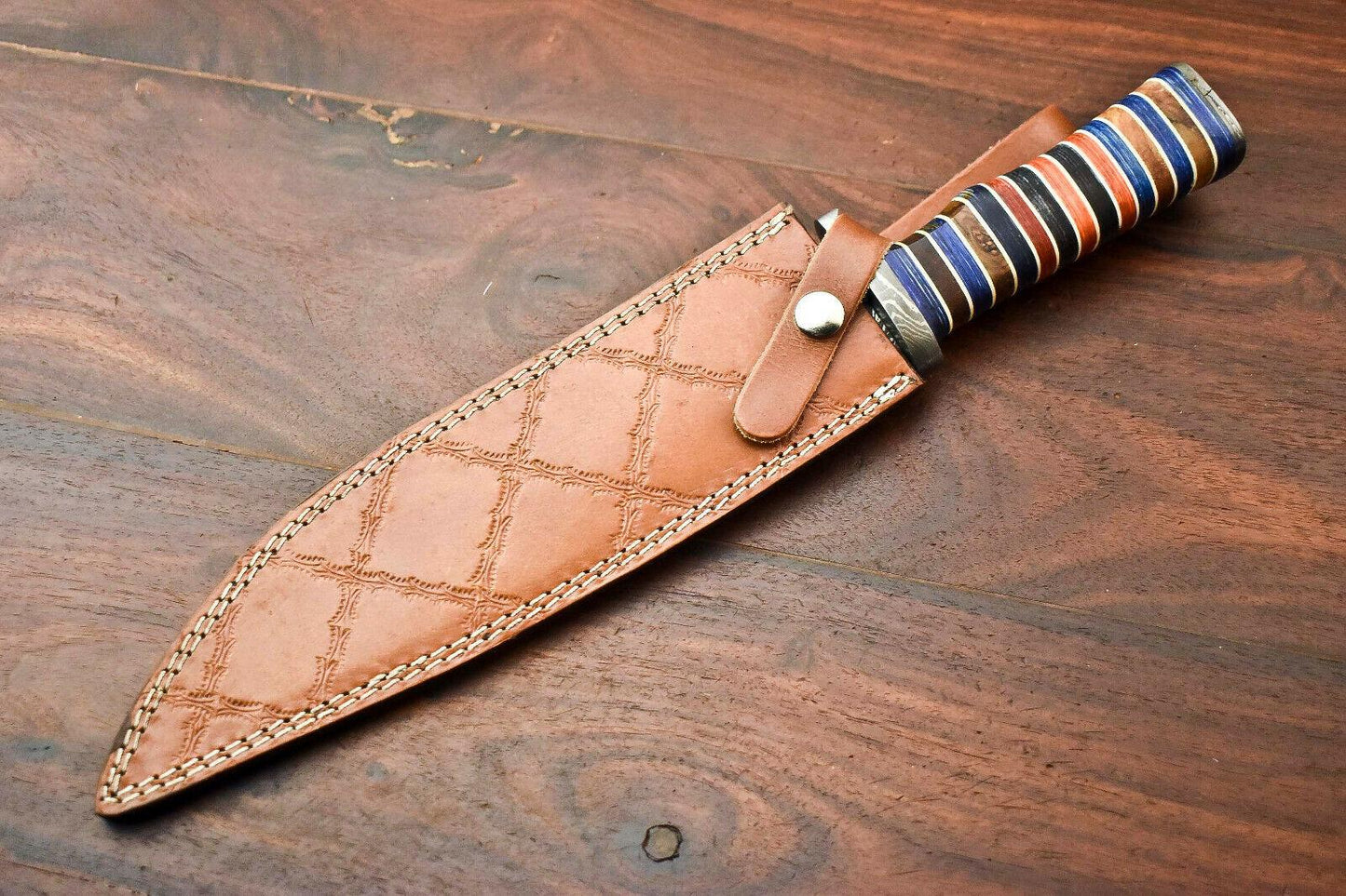 15" Damascus Steel Bowie Knife with Hardwood Handle