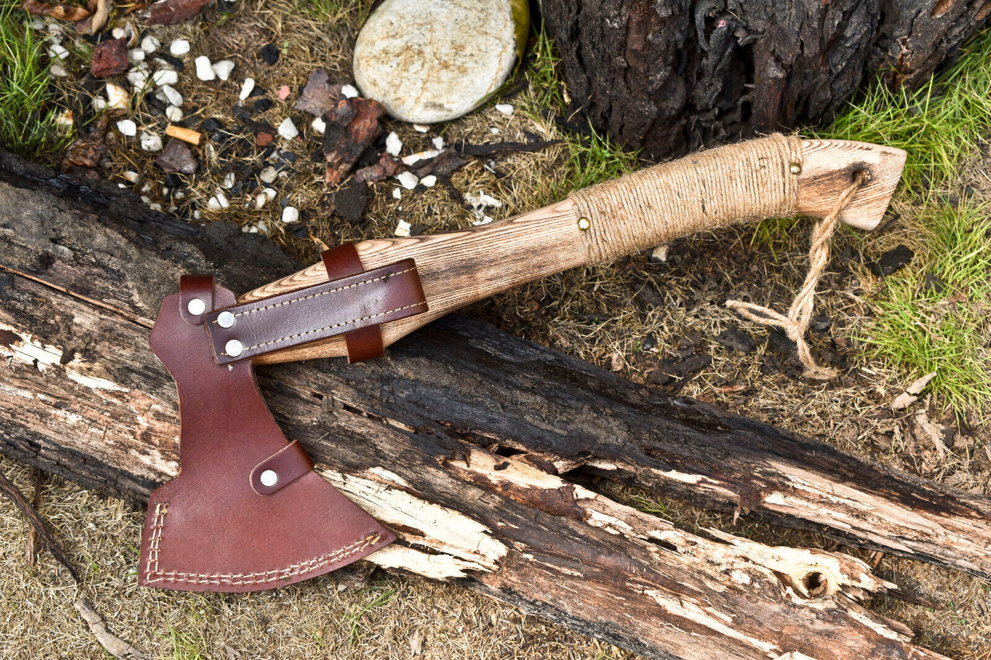 Handmade High Carbon Steel Etched Viking Axe – Hatchet with Leather Sheath