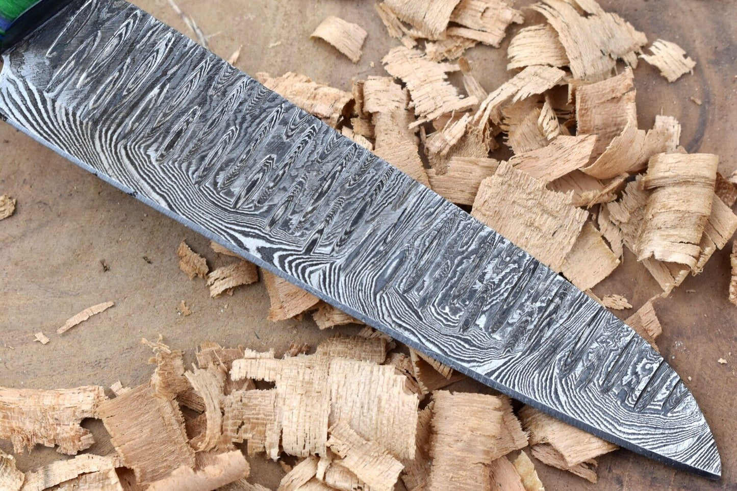 Custom Handmade Forged Damascus Steel Kitchen Chef Knife with Blue & Green Dollar Thappa Handle