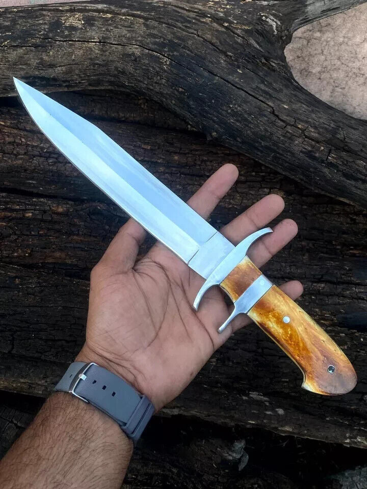 Custom Hand-Forged D2 Steel Hunting Cleaver – Survival Bowie Knife with Leather Sheath