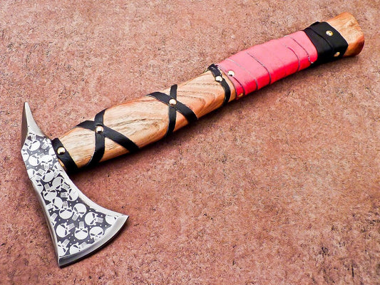 Handcrafted Carbon Steel Viking Axe – 14.5-Inch Bearded Camping Tomahawk