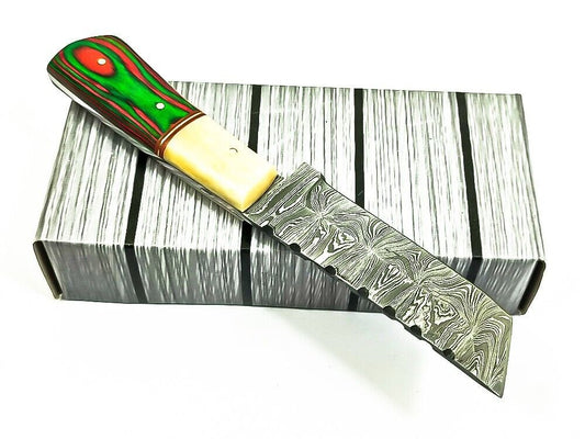Handmade Damascus Steel Bull Cutter Knife 7" Full Tang Hunting knife with Bone and Wood Handle