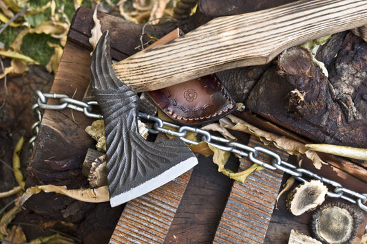 Handmade D2 Tool Steel Viking Axe Knife with Ash Wood Handle