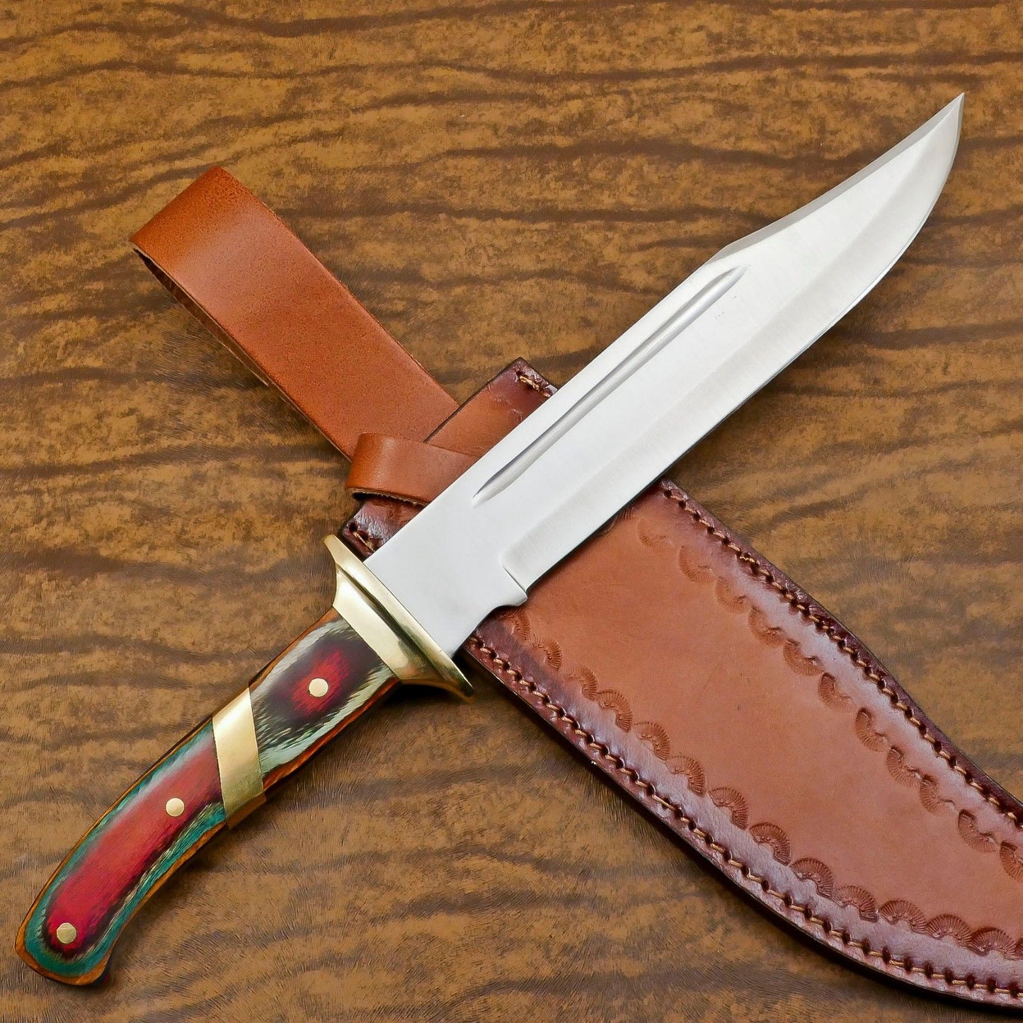 Handcrafted 12-Inch D2 Steel Full Tang Bowie Hunting Knife with Pakka Wood Handle