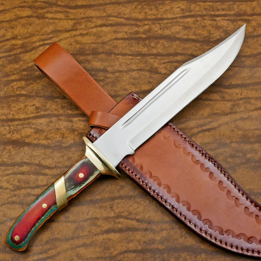 Handcrafted 12-Inch D2 Steel Full Tang Bowie Hunting Knife with Pakka Wood Handle
