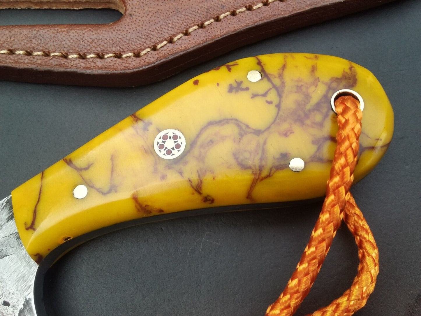 Best Damascus Steel Bull Cutter Knife 8" Custom Cowboy Bull Knife with Resin Handle