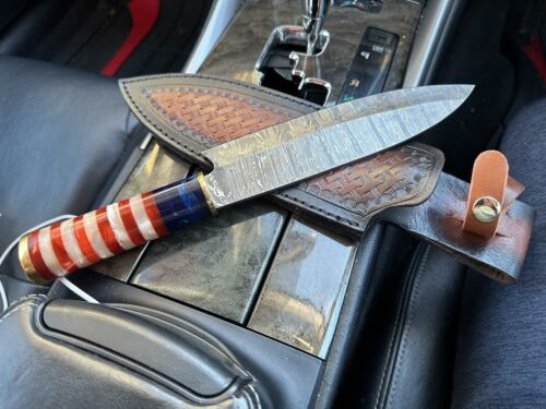 Custom Hand Forged 12" Damascus Steel Full Tang Kitchen Chef Knife with Leather Sheath