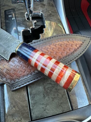 Custom Hand Forged 12" Damascus Steel Full Tang Kitchen Chef Knife with Leather Sheath