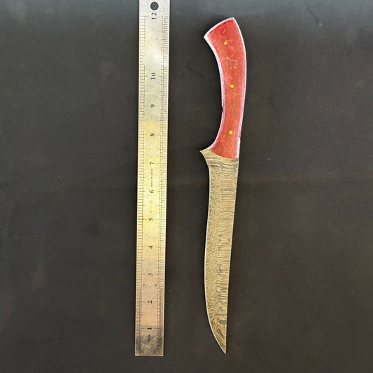 12" Damascus Steel Fillet Knife Handmade Kitchen Knife With Resin Handle & Sheath