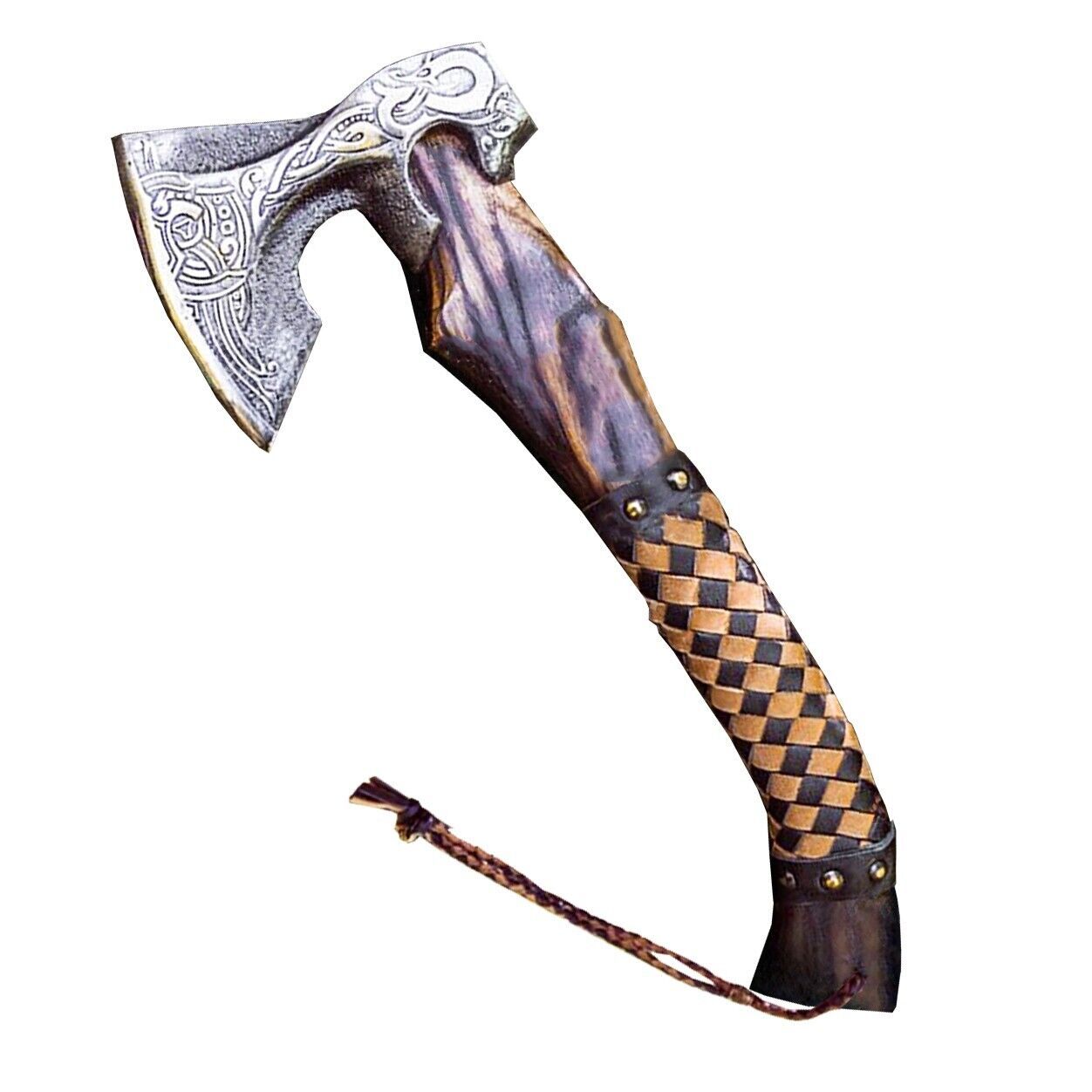 Hand Forged Damascus Steel Odin’s Viking Axe Bearded Camping Hatchet Battle Ready with Leather Sheath
