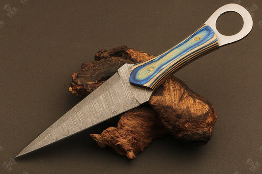 10" Handmade Ladder Damascus Steel Dagger Bowie Knife – Wood Handle