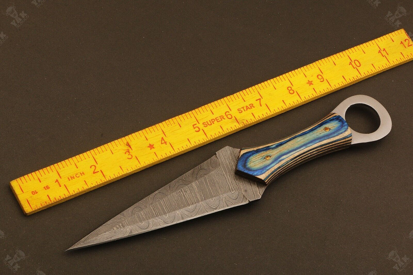 10" Handmade Ladder Damascus Steel Dagger Bowie Knife – Wood Handle