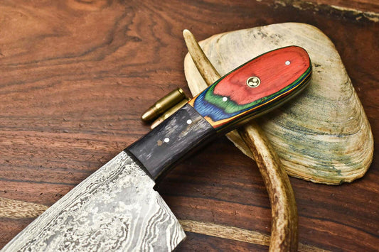 Custom Hand Made Damascus Blade Chef Chopper Knife | Full Tang Hard Wood