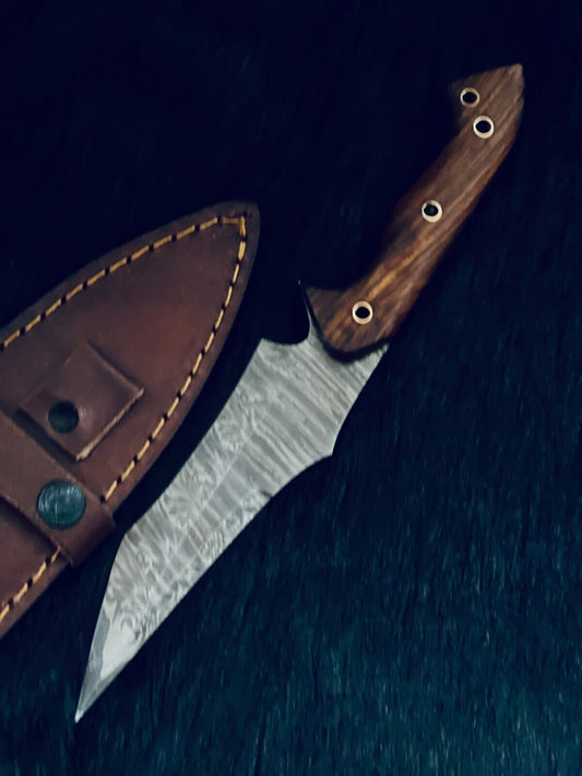 10.25" Custom Handmade Fire Damascus Tanto Hunting Knife – Camel Bone & Wood Handle