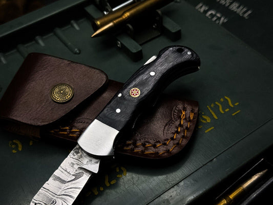 Heritage Forge Damascus Steel Bowie Knife Inch Blade with Leather Sheath