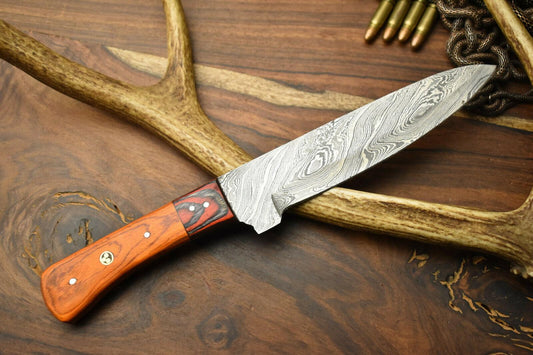 Professional Handmade Damascus Steel Kitchen Knife | 7" Blade, Hardwood Handle