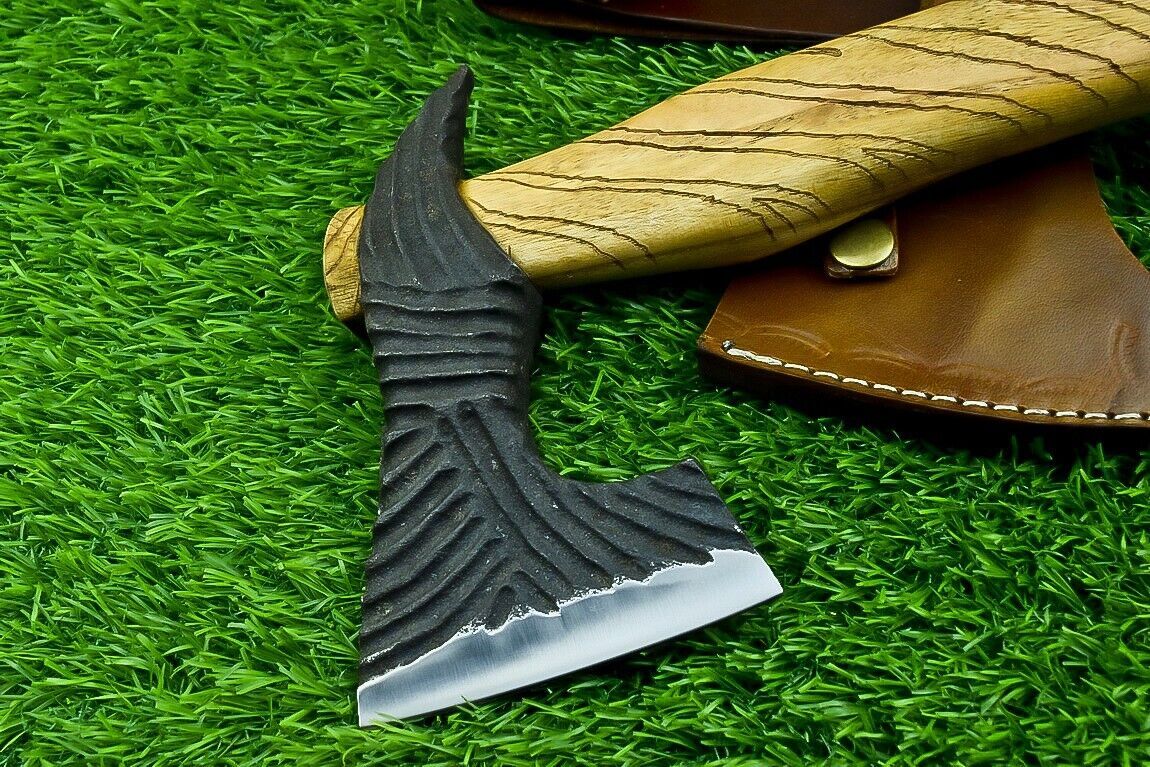 Handmade Viking Bearded Axe – 13 Inch Carbon Steel Hatchet with Olive Wood Handle