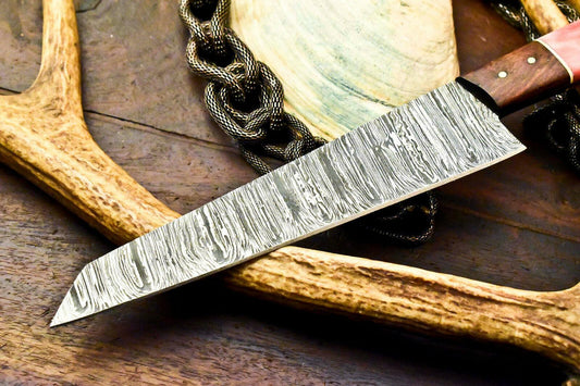 Custom Handmade Damascus Steel Chef Knife | Full Tang | Stained Camel Bone Handle 12.5"