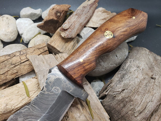 9 Inch Hand Forged Damascus Steel EDC bowie Hunting Knife Rose Wood Handle