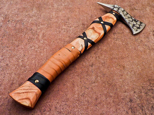 Hand Forged Carbon Steel Viking Axe 16 Inch Bearded Camping Hatchet with Wood Handle