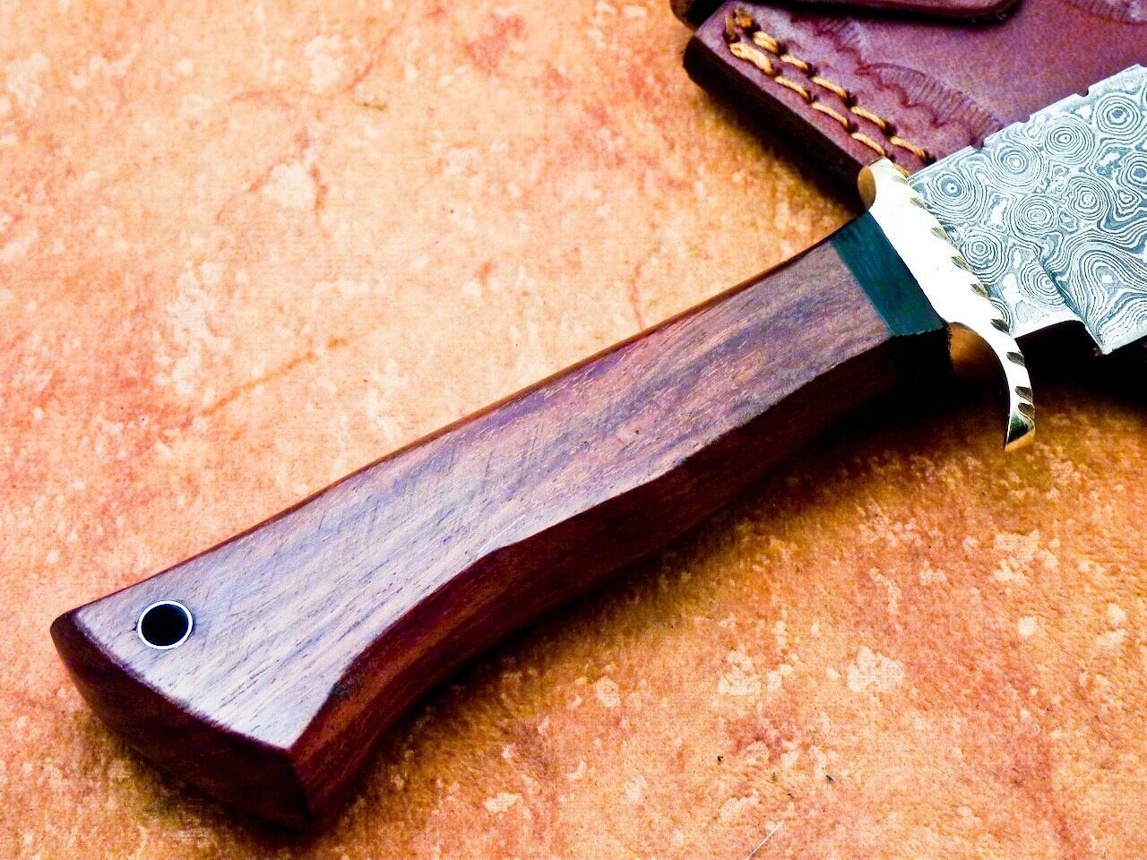9 Inch Damascus Steel Bowie Knife with Natural Wood Handle