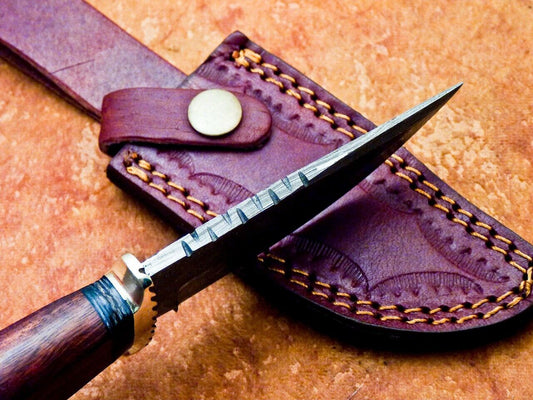 9 Inch Damascus Steel Bowie Knife with Natural Wood Handle