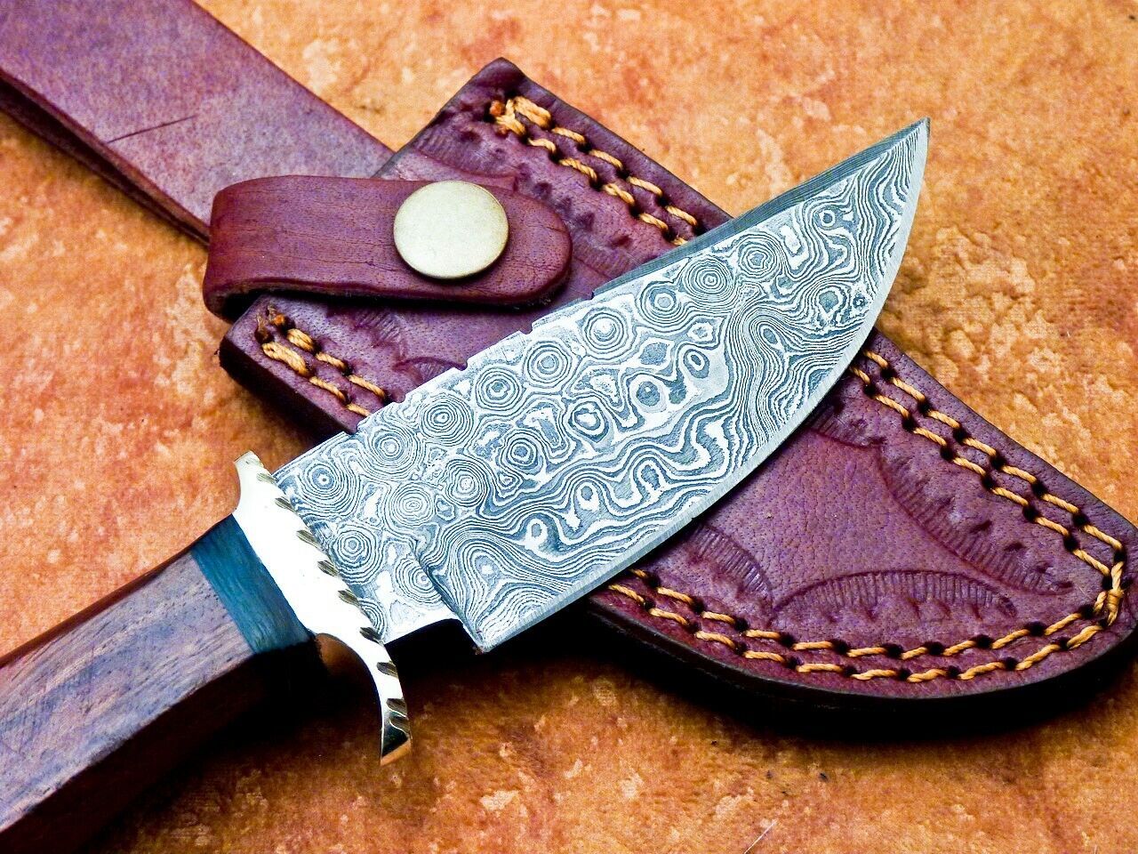 9 Inch Damascus Steel Bowie Knife with Natural Wood Handle