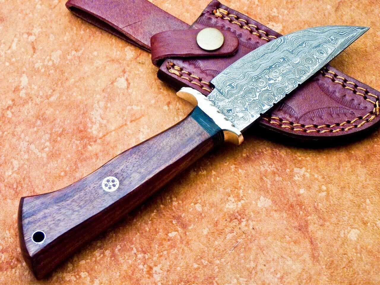 9 Inch Damascus Steel Bowie Knife with Natural Wood Handle