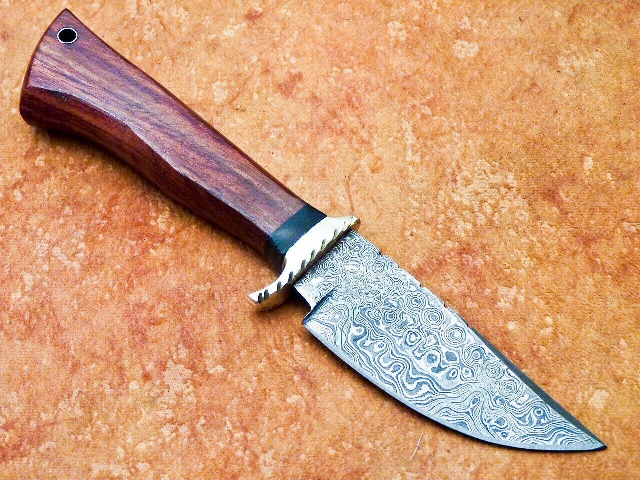 9 Inch Damascus Steel Bowie Knife with Natural Wood Handle