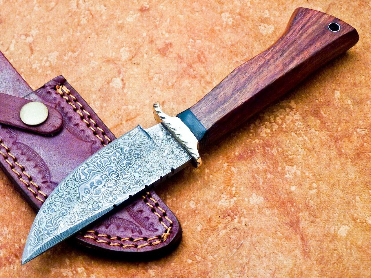 9 Inch Damascus Steel Bowie Knife with Natural Wood Handle