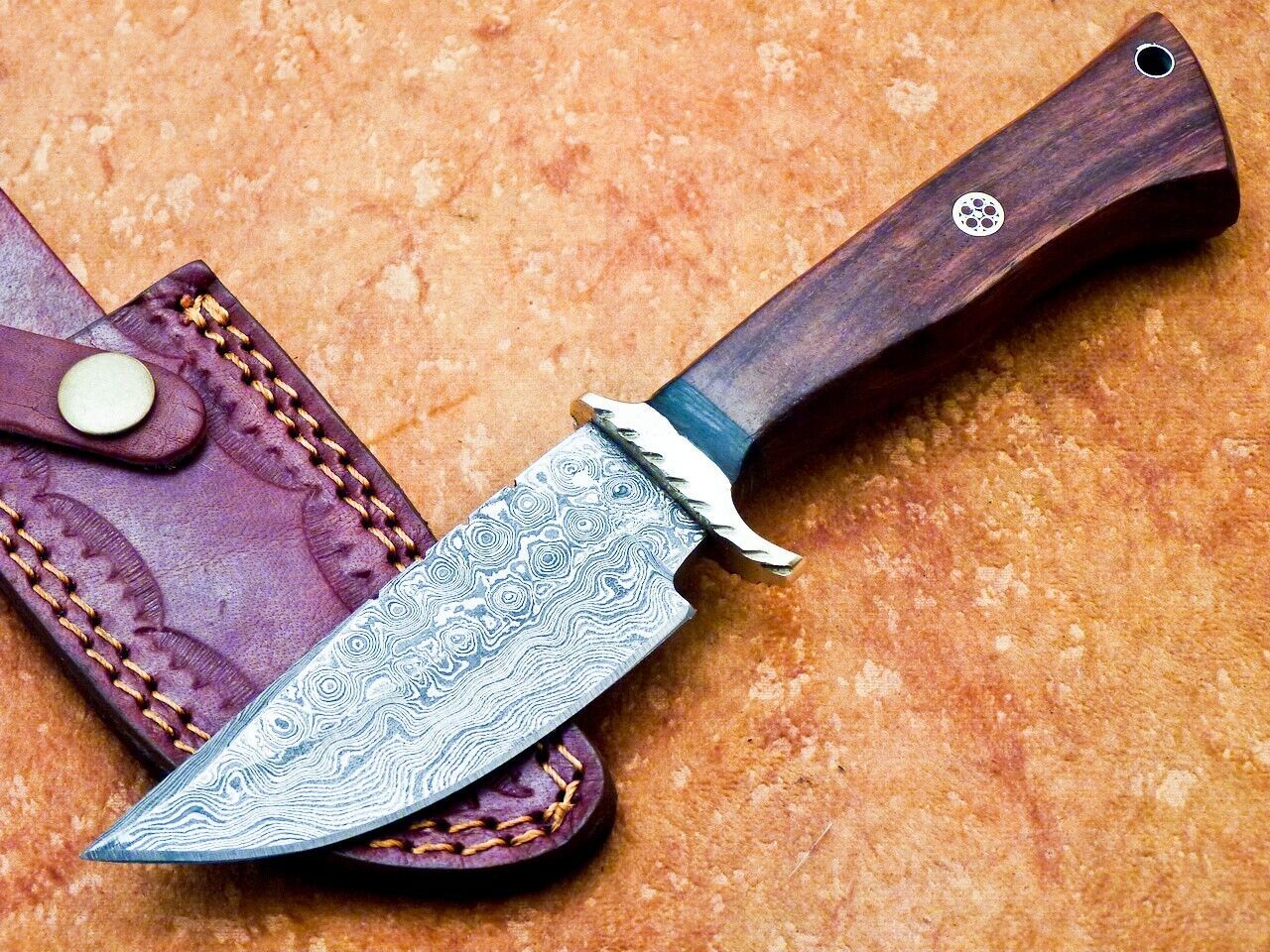 9 Inch Damascus Steel Bowie Knife with Natural Wood Handle