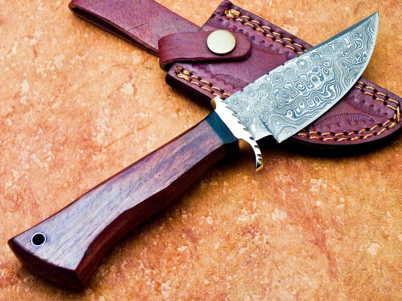 9 Inch Damascus Steel Bowie Knife with Natural Wood Handle