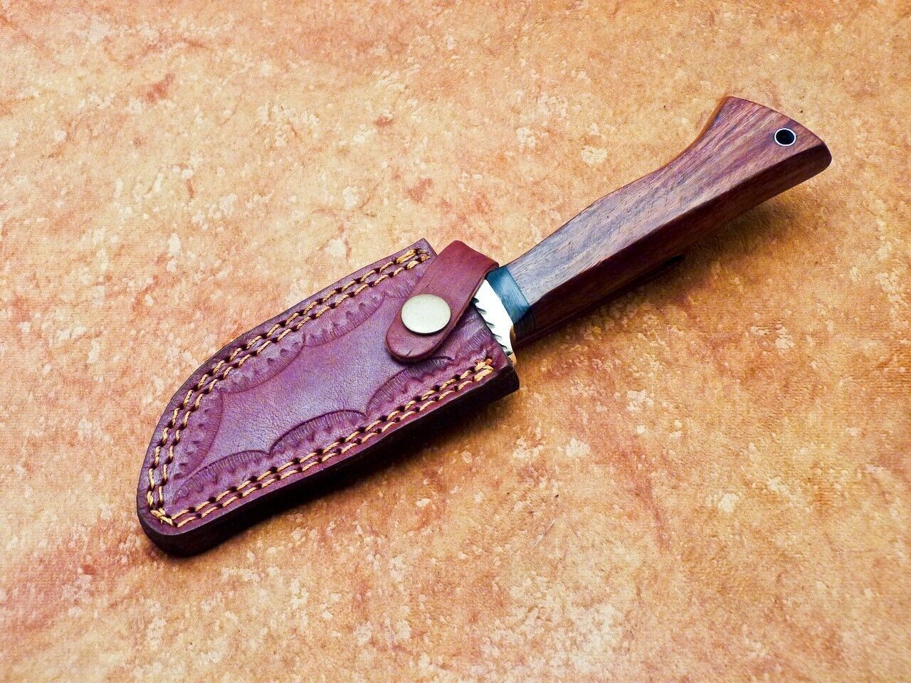9 Inch Damascus Steel Bowie Knife with Natural Wood Handle