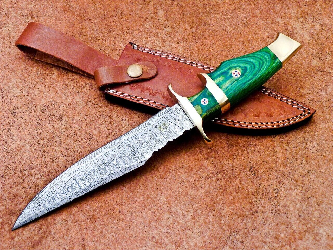 Heritage Forge 12 Inch Damascus Steel Bowie Knife with Hardwood Handle for Camping and Hunting