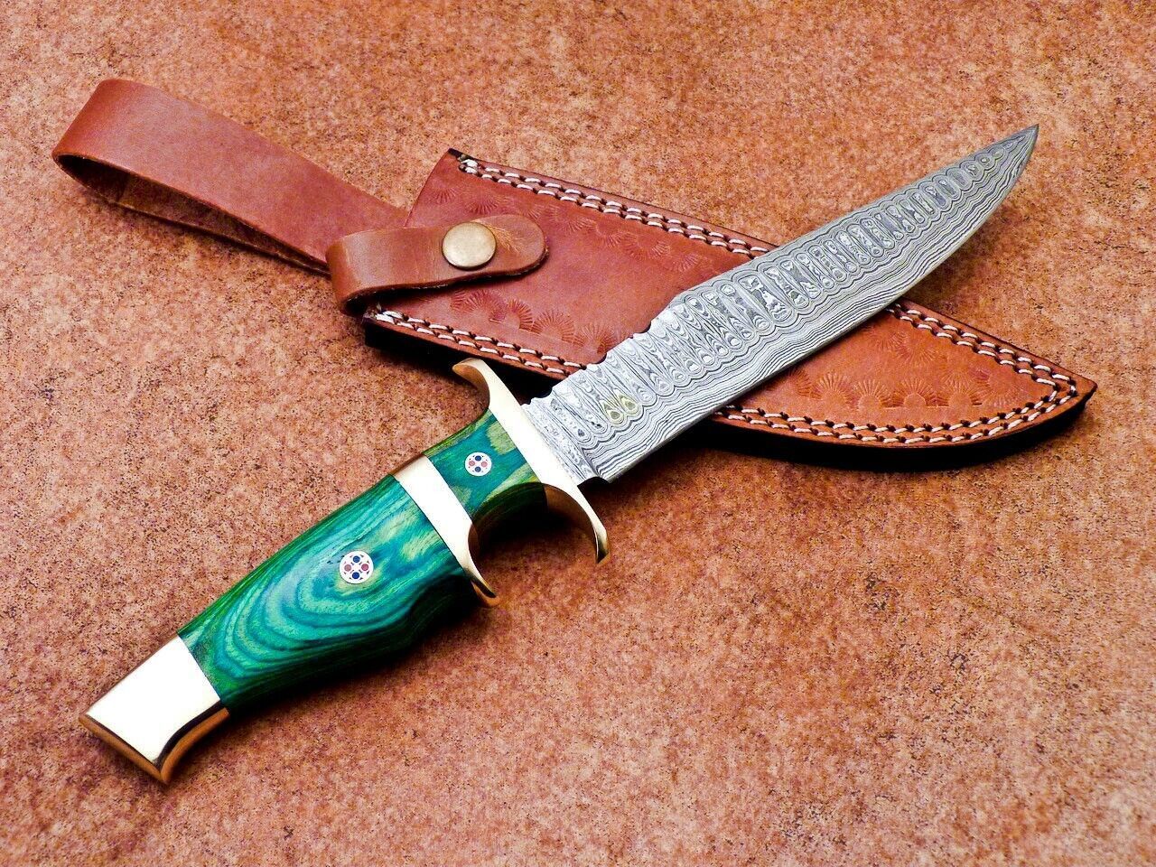 Heritage Forge 12 Inch Damascus Steel Bowie Knife with Hardwood Handle for Camping and Hunting