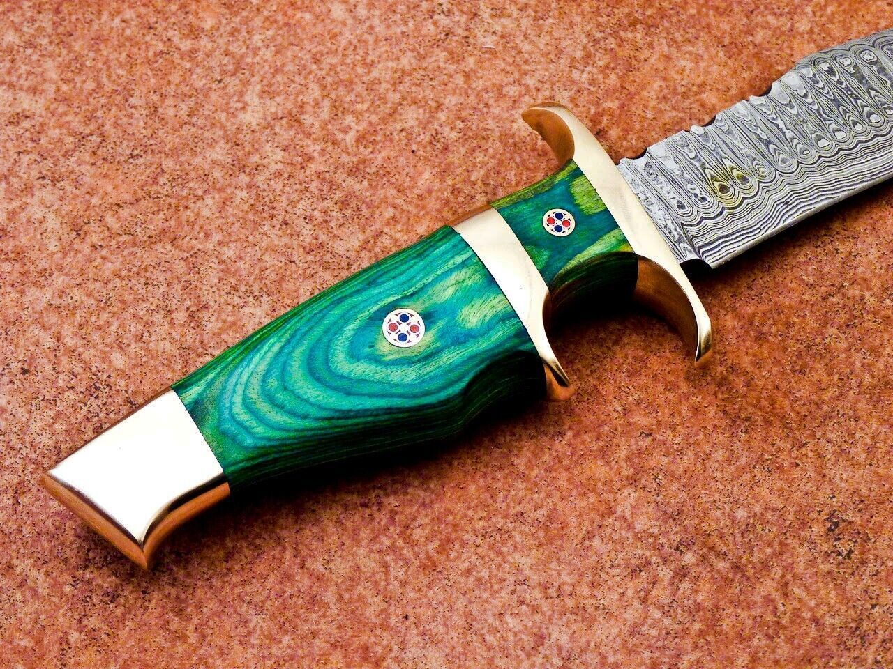 Heritage Forge 12 Inch Damascus Steel Bowie Knife with Hardwood Handle for Camping and Hunting
