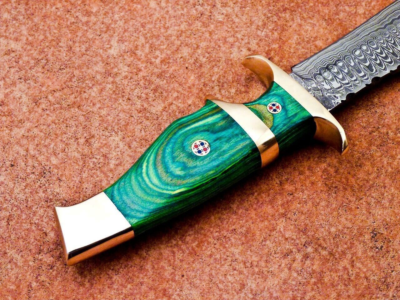 Heritage Forge 12 Inch Damascus Steel Bowie Knife with Hardwood Handle for Camping and Hunting