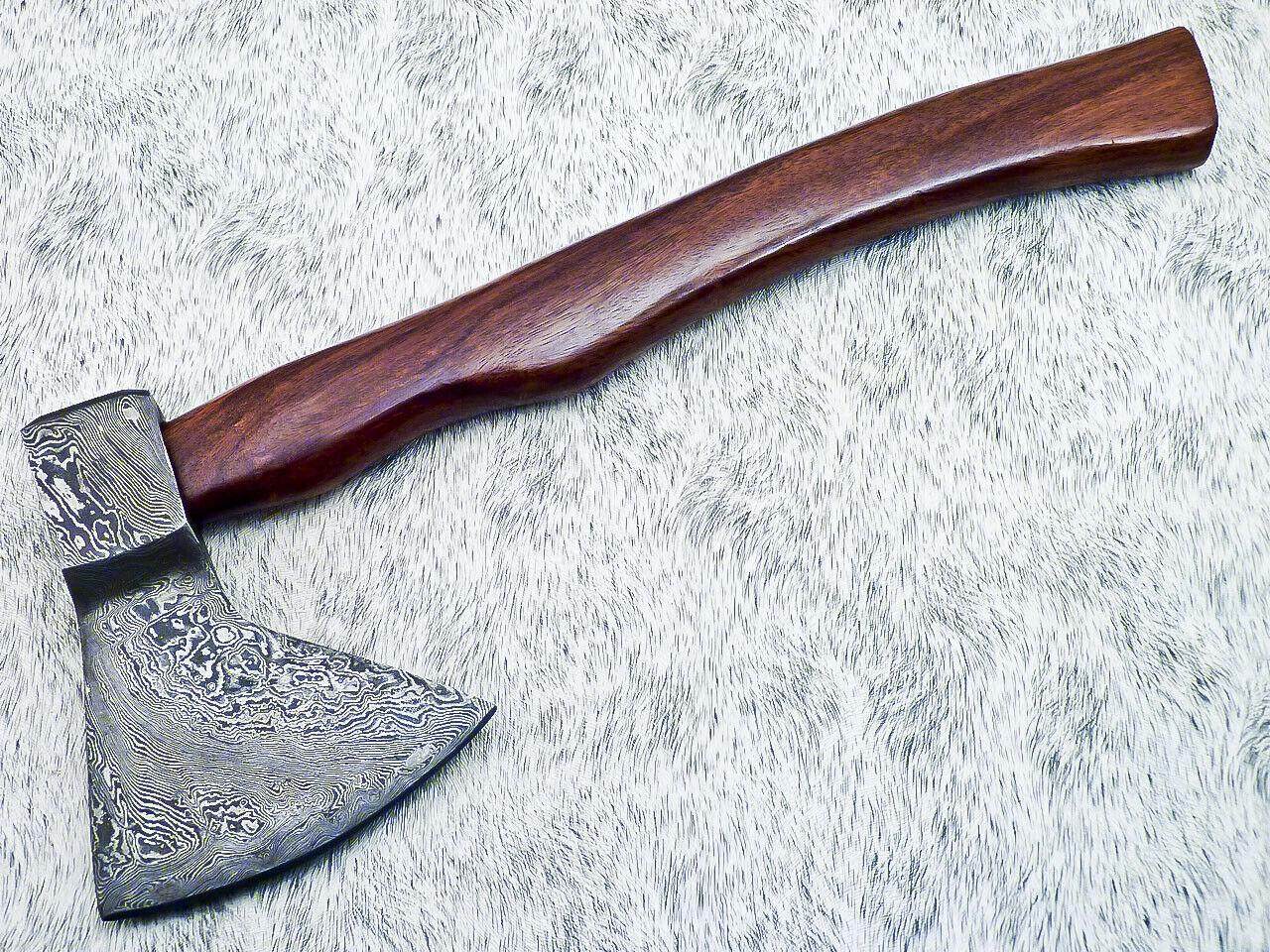 Damascus Steel Axe – Limited Edition Custom Forged Battle Axe with Natural Wood Handle and Leather Sheath