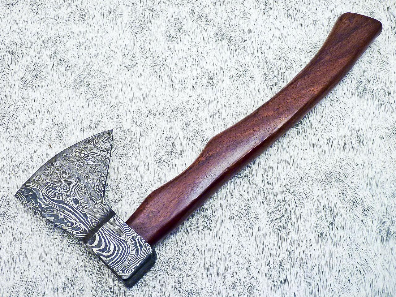 Damascus Steel Axe – Limited Edition Custom Forged Battle Axe with Natural Wood Handle and Leather Sheath