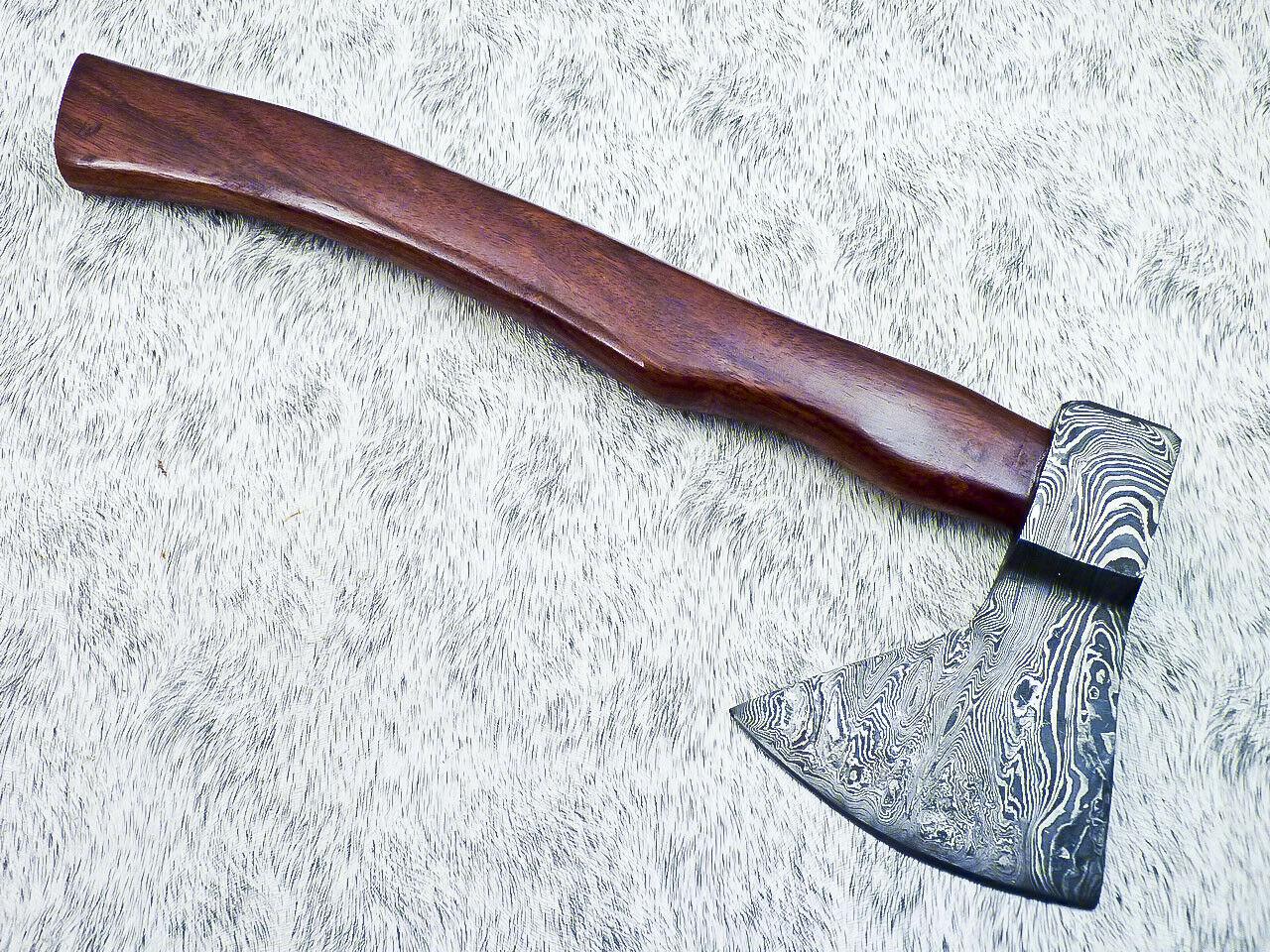 Damascus Steel Axe – Limited Edition Custom Forged Battle Axe with Natural Wood Handle and Leather Sheath