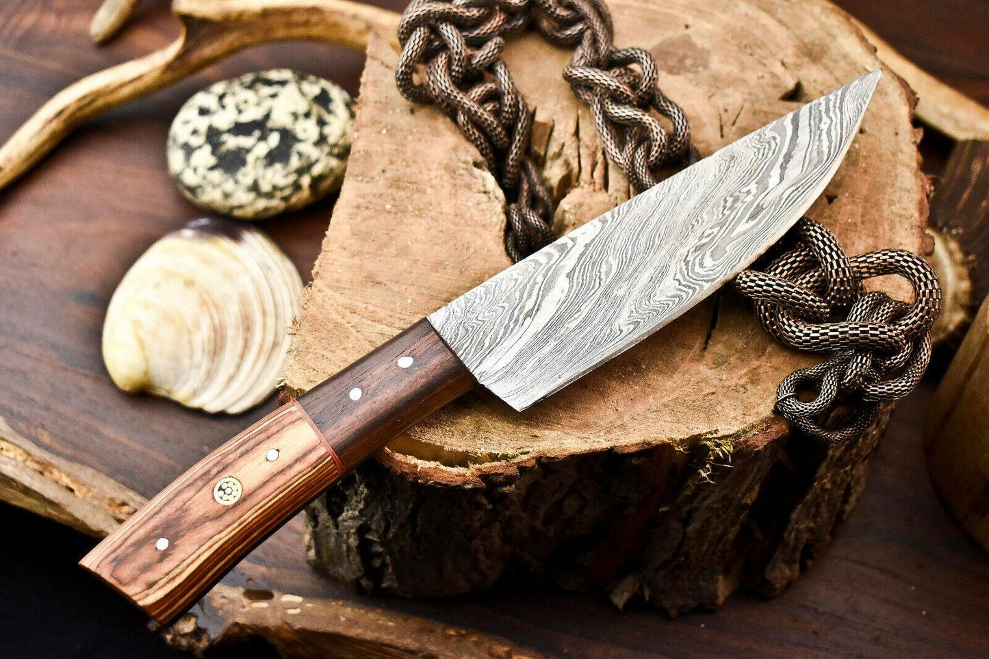 Premium Handmade Damascus Steel Chef Knife | Full Tang Kitchen Knife with Hard Wood Handle